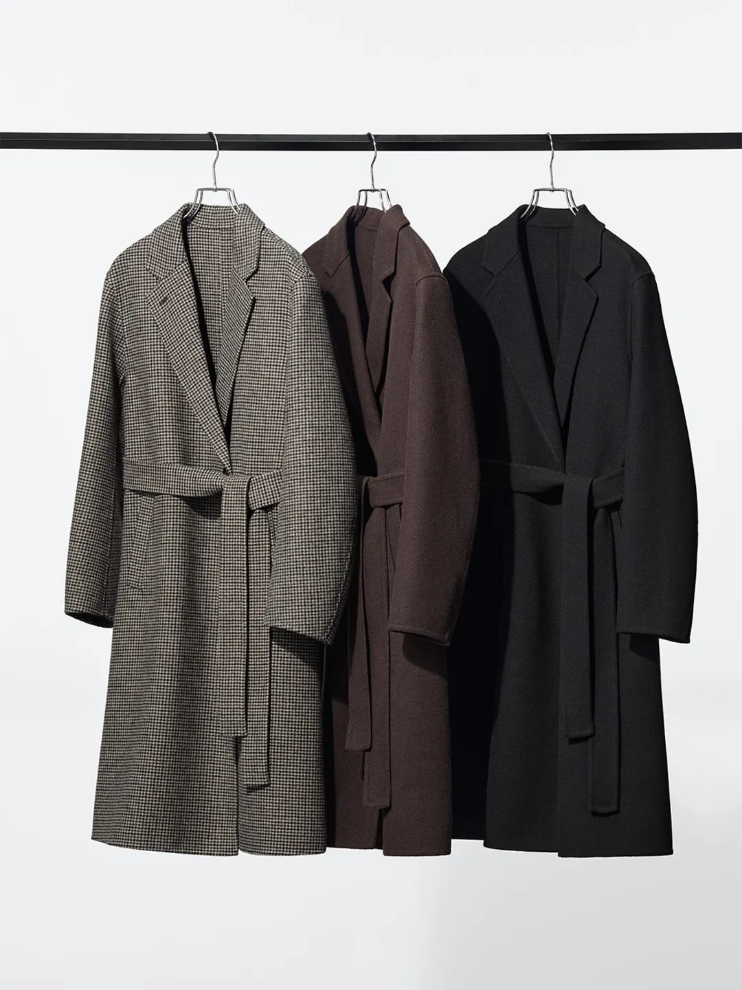 Пальто длинное повседневное из двухслойной шерсти в клетку, Uniqlo