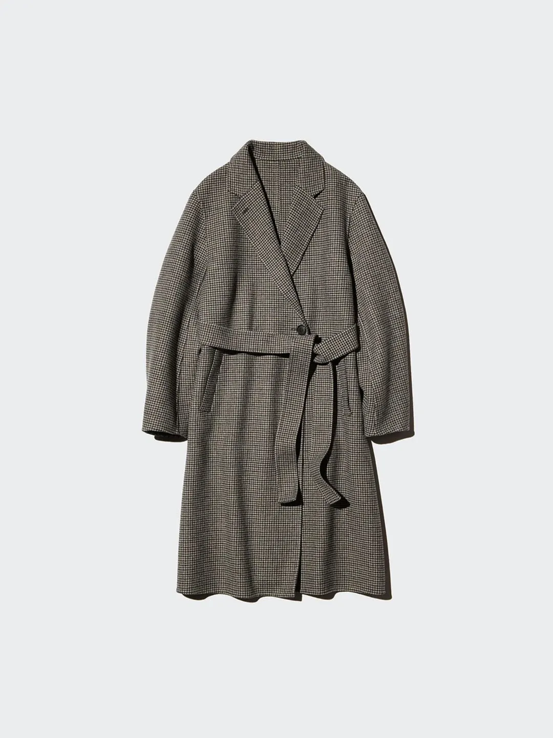 Пальто длинное повседневное из двухслойной шерсти в клетку, Uniqlo