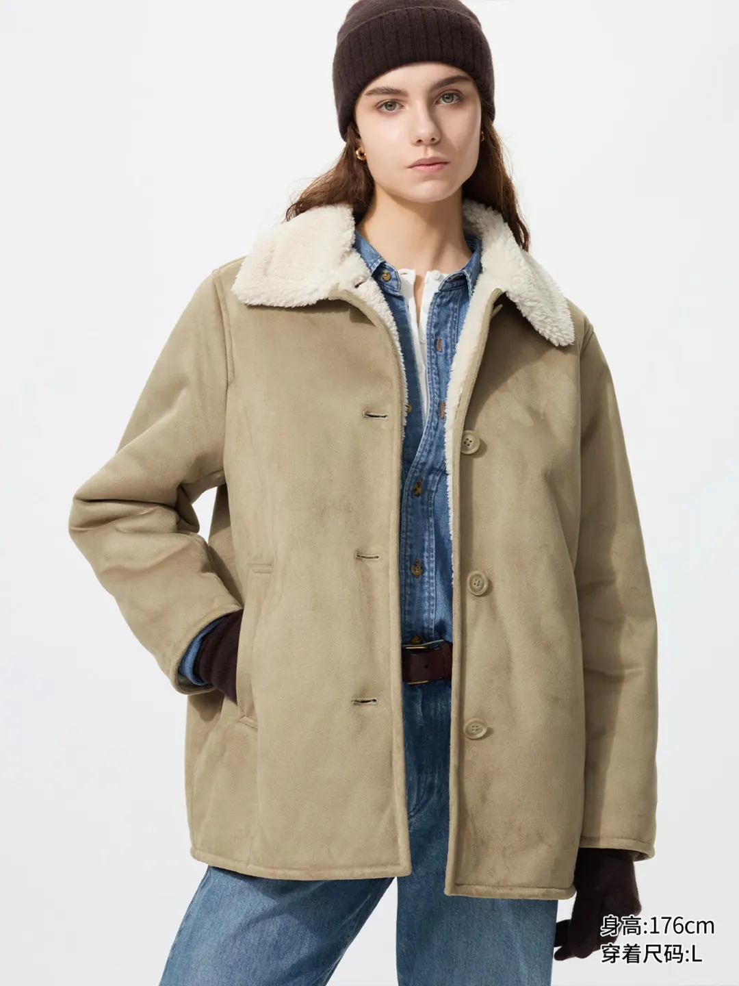 Полупальто из искусственного меха под овчину, Uniqlo