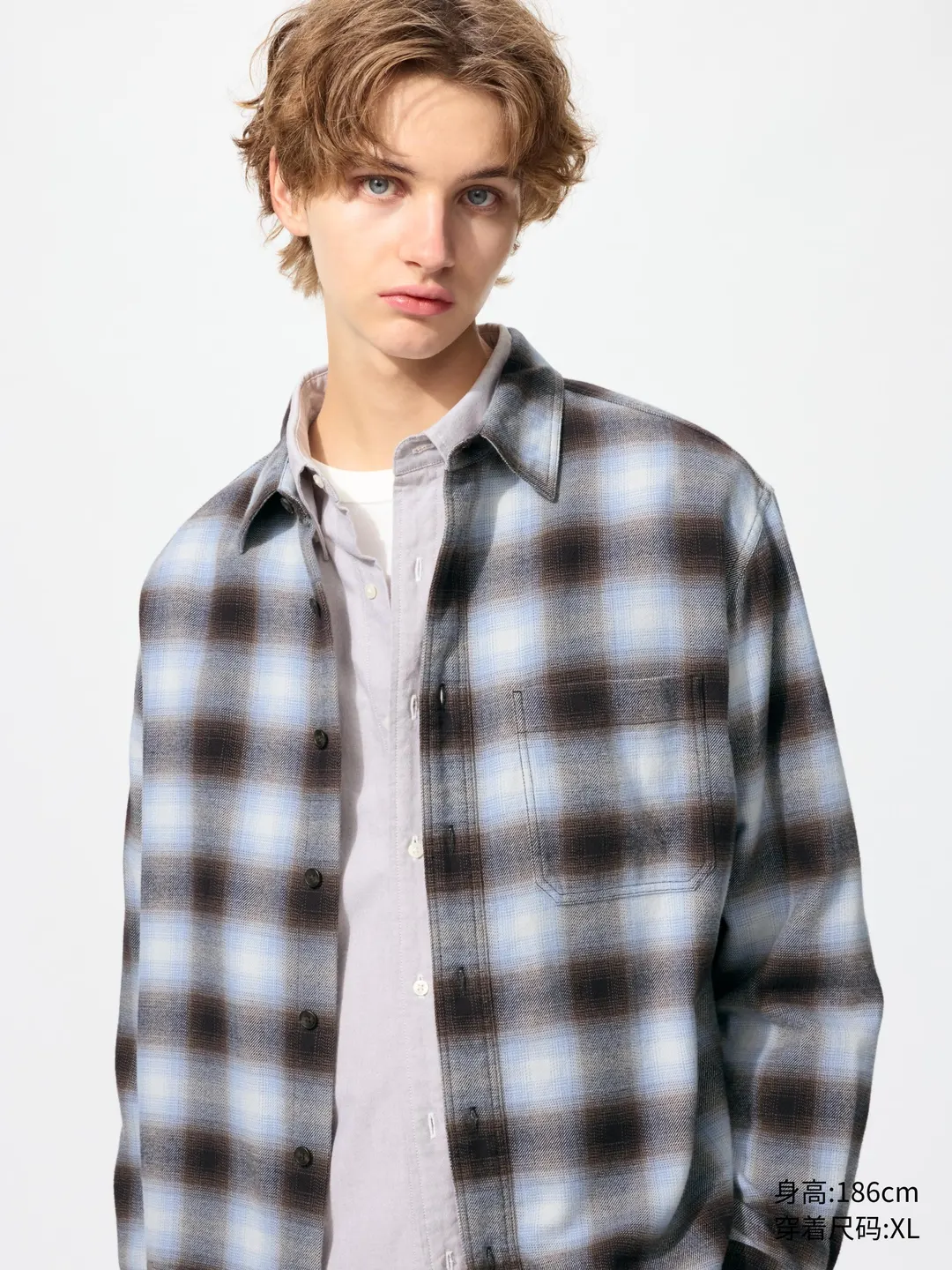Рубашка в клетку из хлопковой фланели, Uniqlo