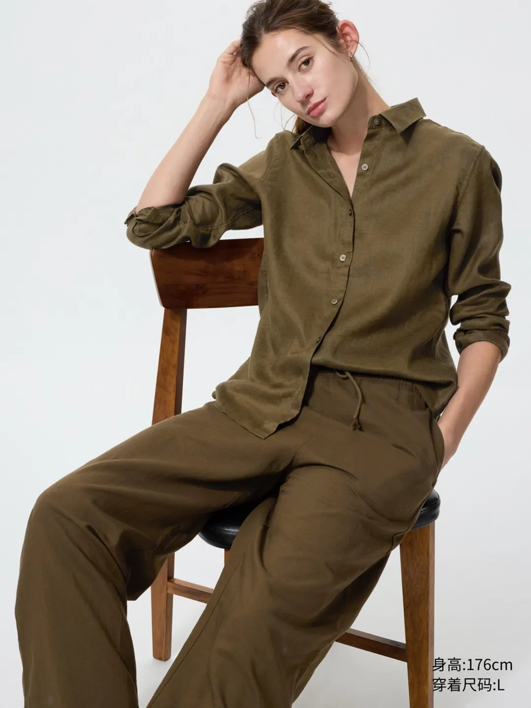 Рубашка из французского льна с длинными рукавами, Uniqlo