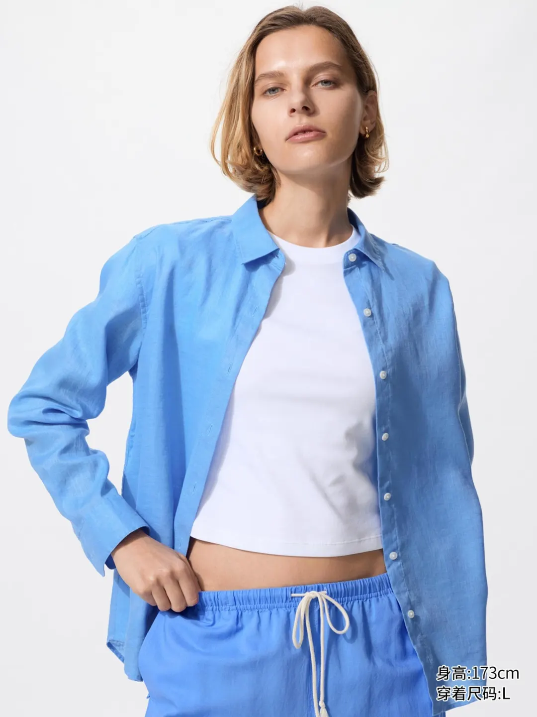 Рубашка из французского льна с длинными рукавами, Uniqlo