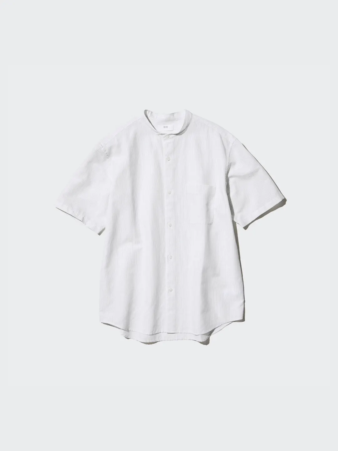 Полосатая рубашка с воротником-стойкой из хлопка и льна, Uniqlo