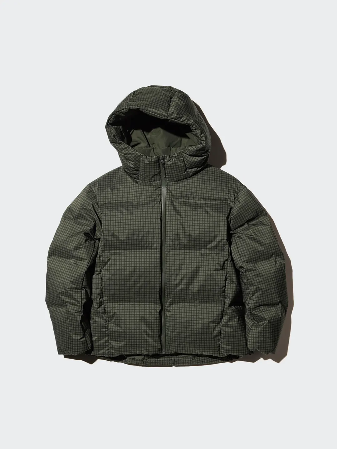 Бесшовный клетчатый пуховик с капюшоном, Uniqlo