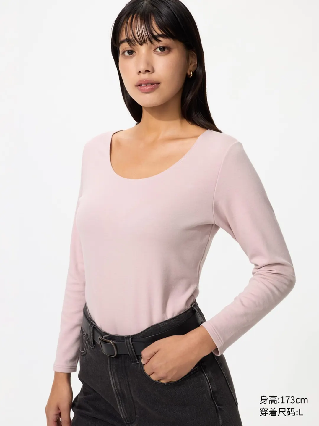 Футболка из смесового хлопка HEATTECH с U-образным вырезом и рукавами 7/8, Uniqlo