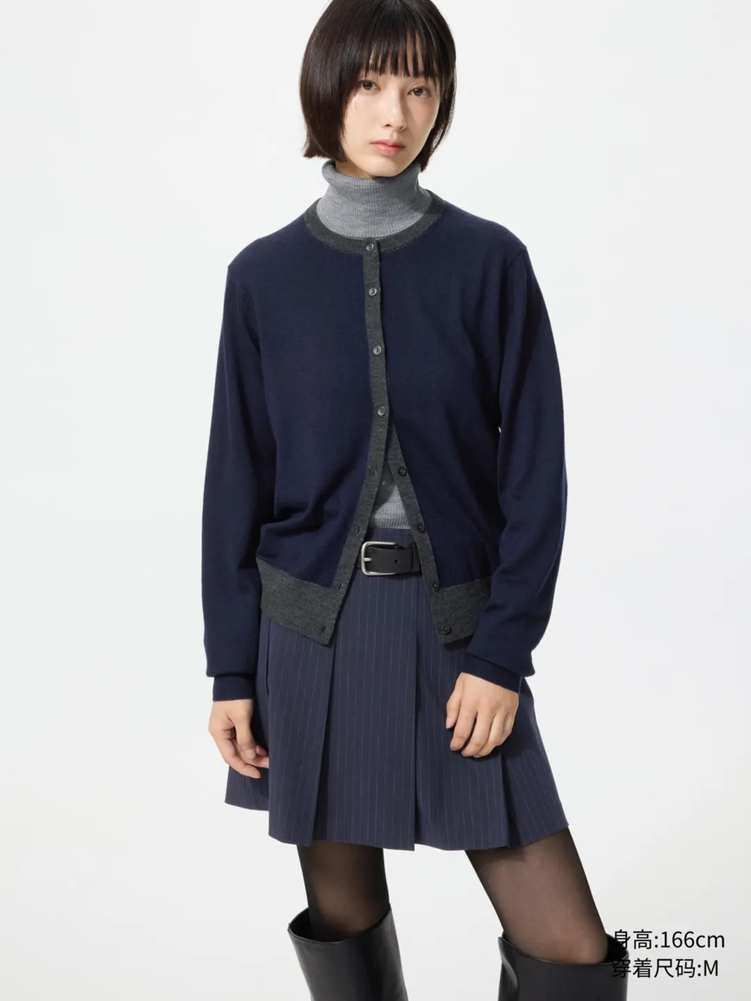 Кардиган колор-блок с круглым вырезом из мериносовой шерсти, Uniqlo