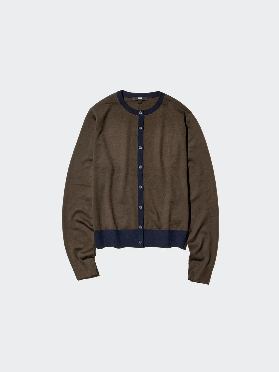 Кардиган колор-блок с круглым вырезом из мериносовой шерсти, Uniqlo