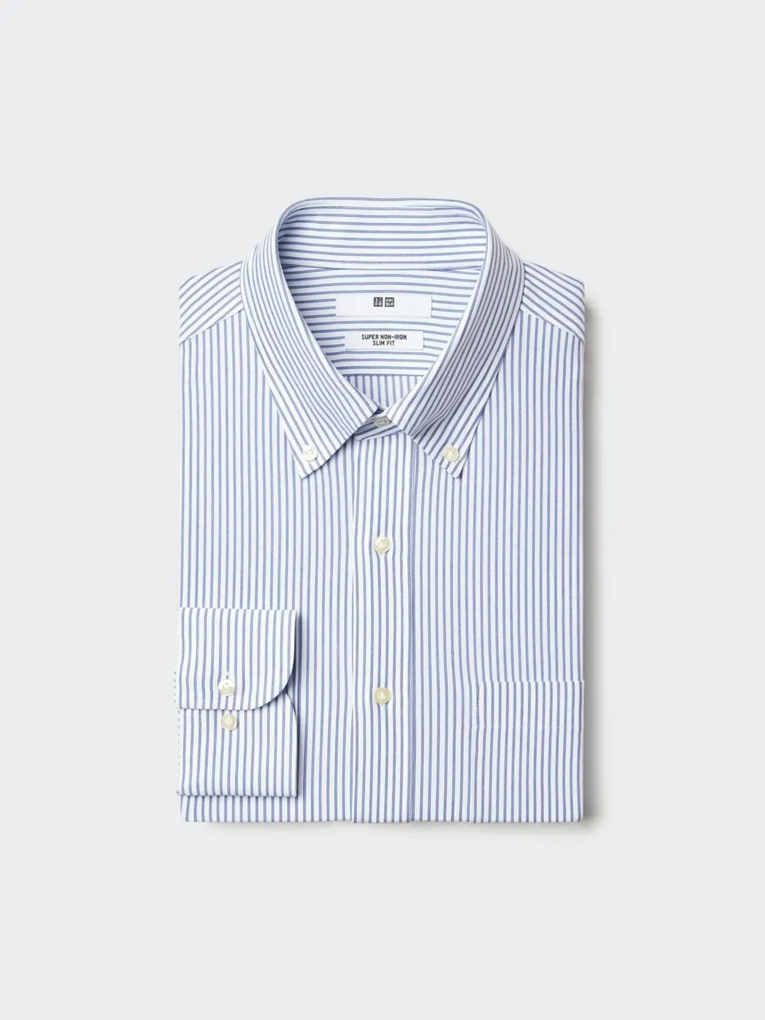 Приталенная трикотажная рубашка в полоску с длинными рукавами, Uniqlo