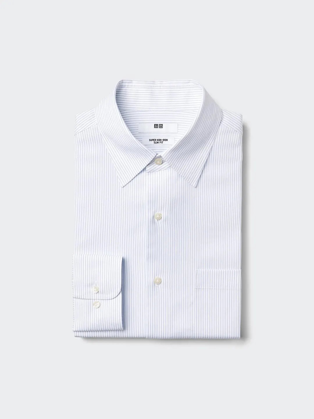 Приталенная немнущаяся рубашка в полоску с классическим воротником, Uniqlo