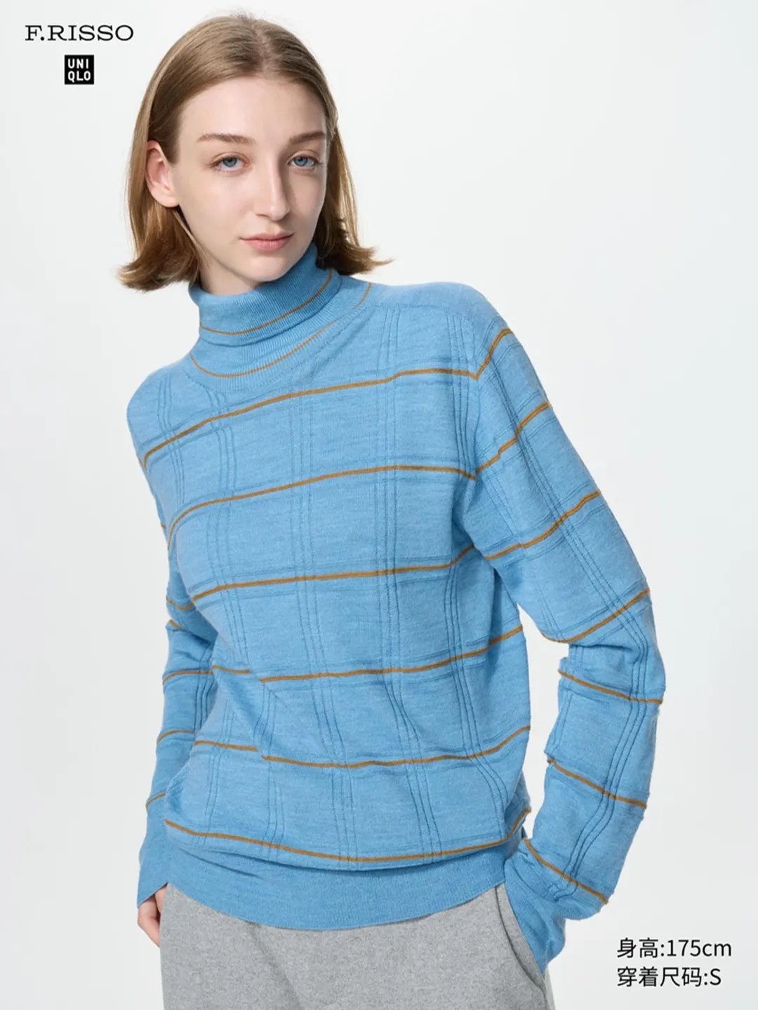Свитер 3D из смесовой шерсти с воротником-гольф, Uniqlo