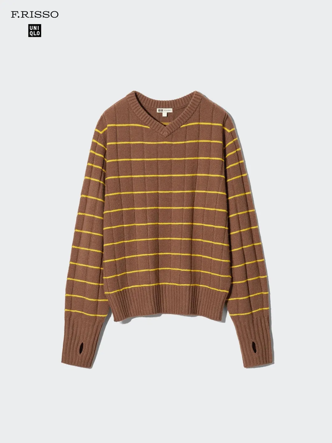 Свитер 3D в полоску с V-образным вырезом, Uniqlo