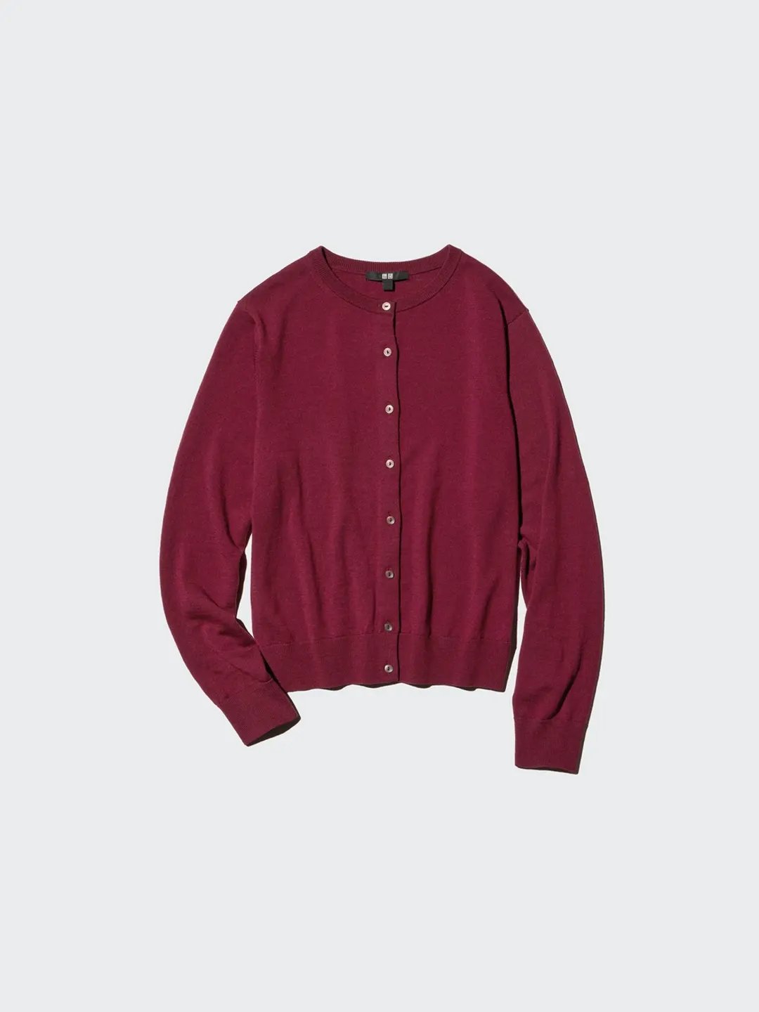 Кардиган с круглым вырезом из тонкой мериносовой шерсти для офиса, Uniqlo