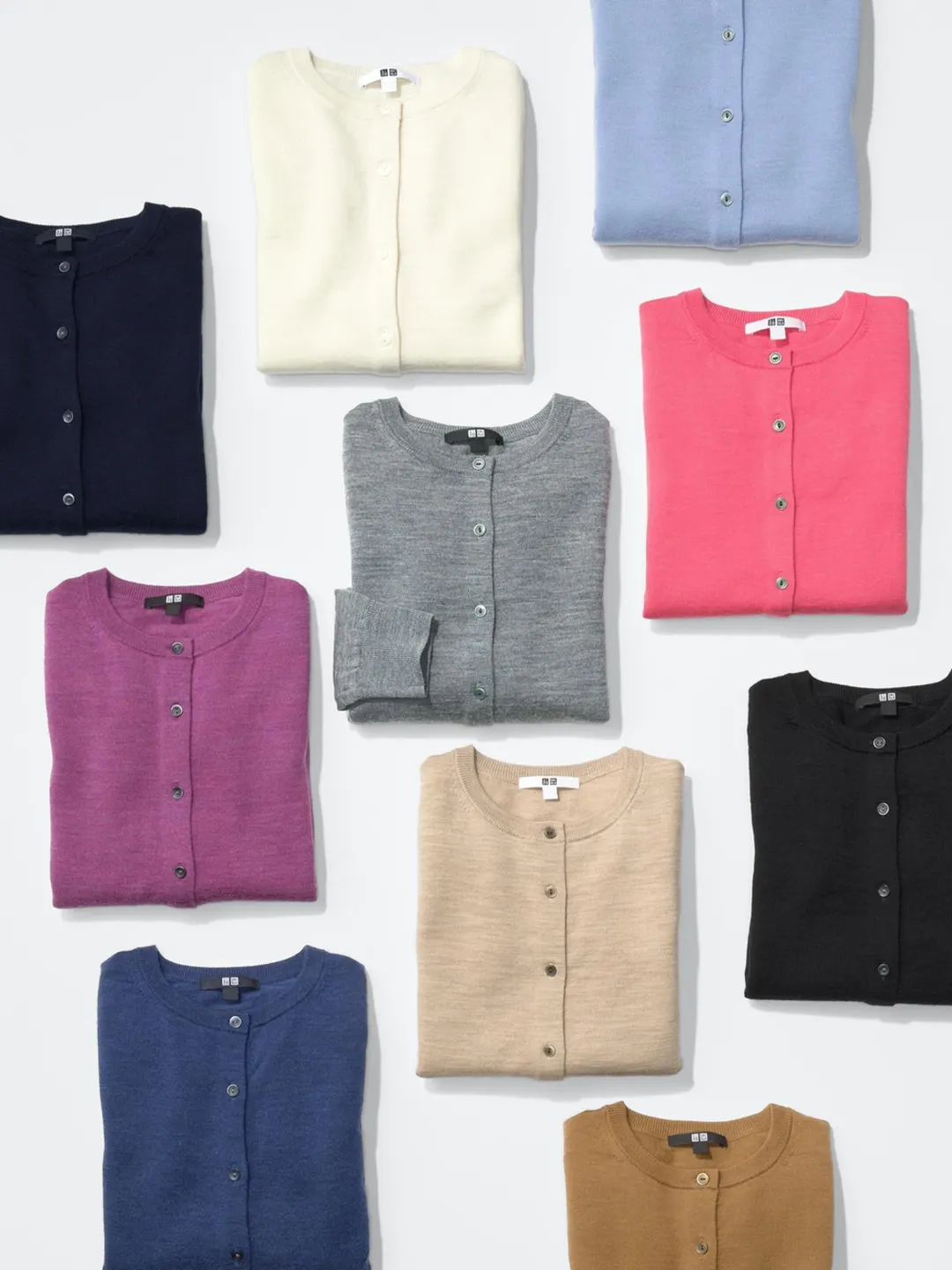 Кардиган с круглым вырезом из тонкой мериносовой шерсти для офиса, Uniqlo