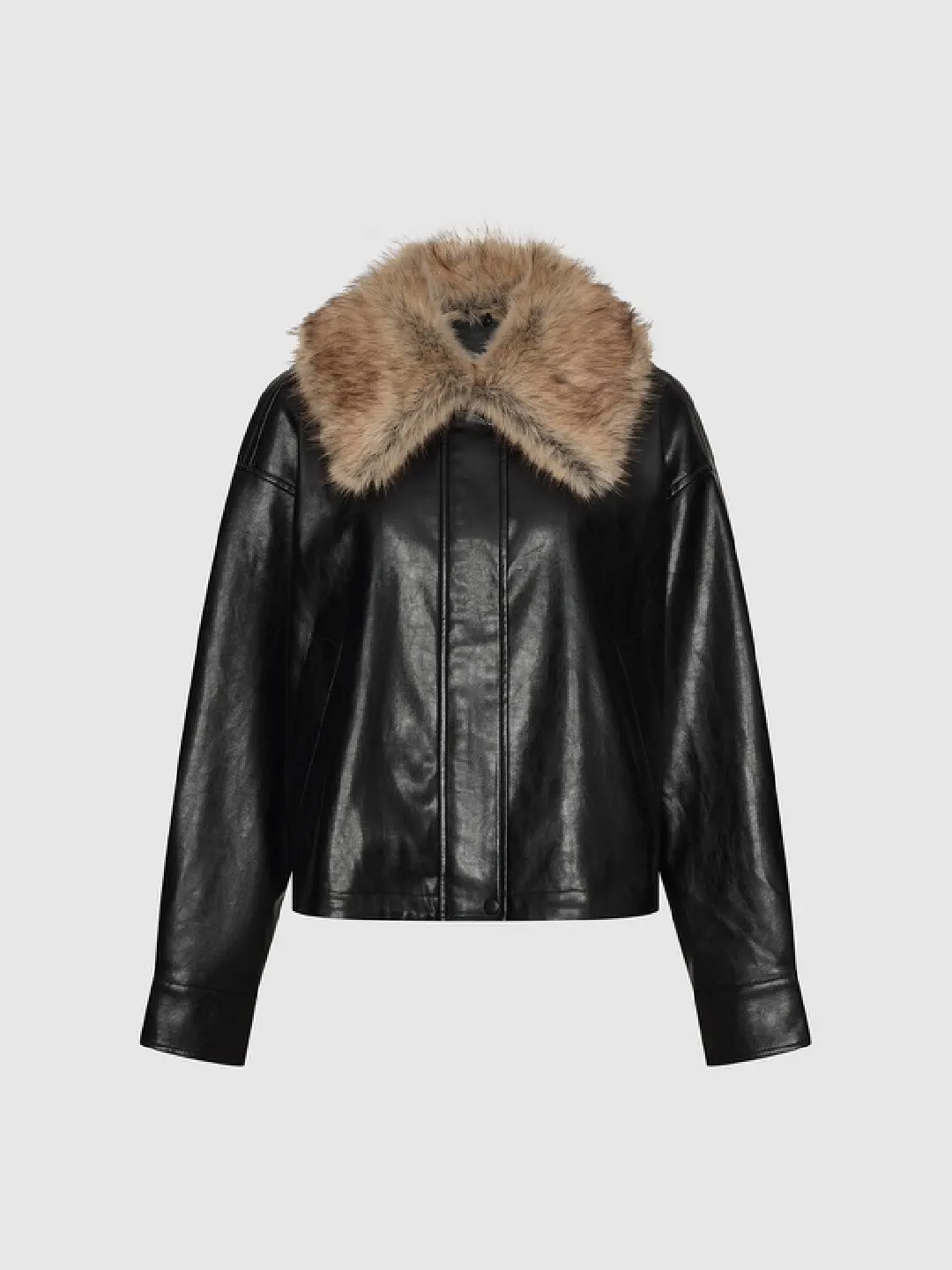 Куртка из кожи с меховым воротником, Urban Revivo