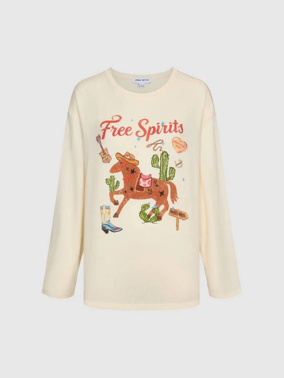 Футболка с длинными рукавами и детским винтажным принтом, Urban Revivo
