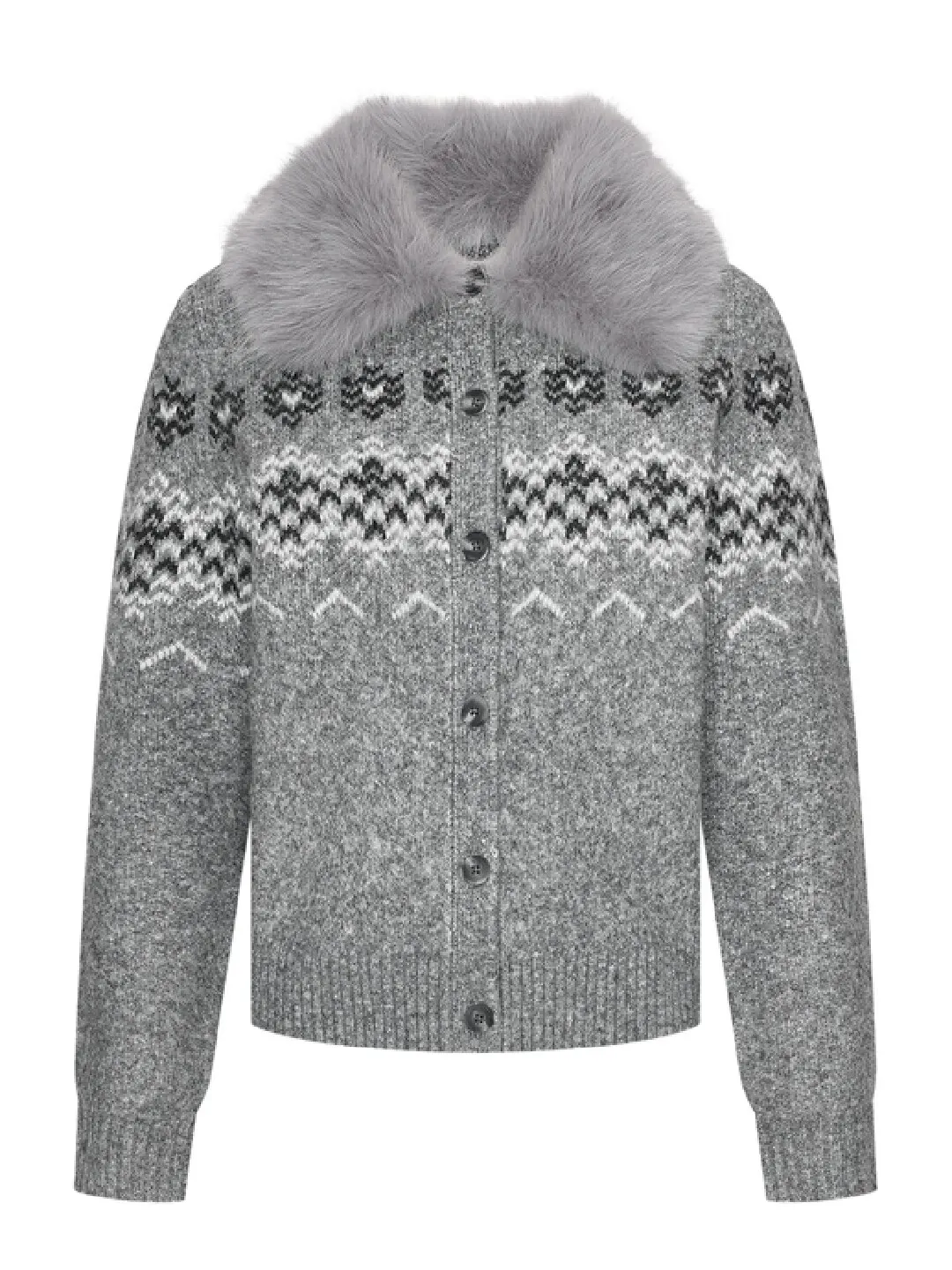 Кардиган с жаккардом Fair Isle и меховым воротником, Urban Revivo