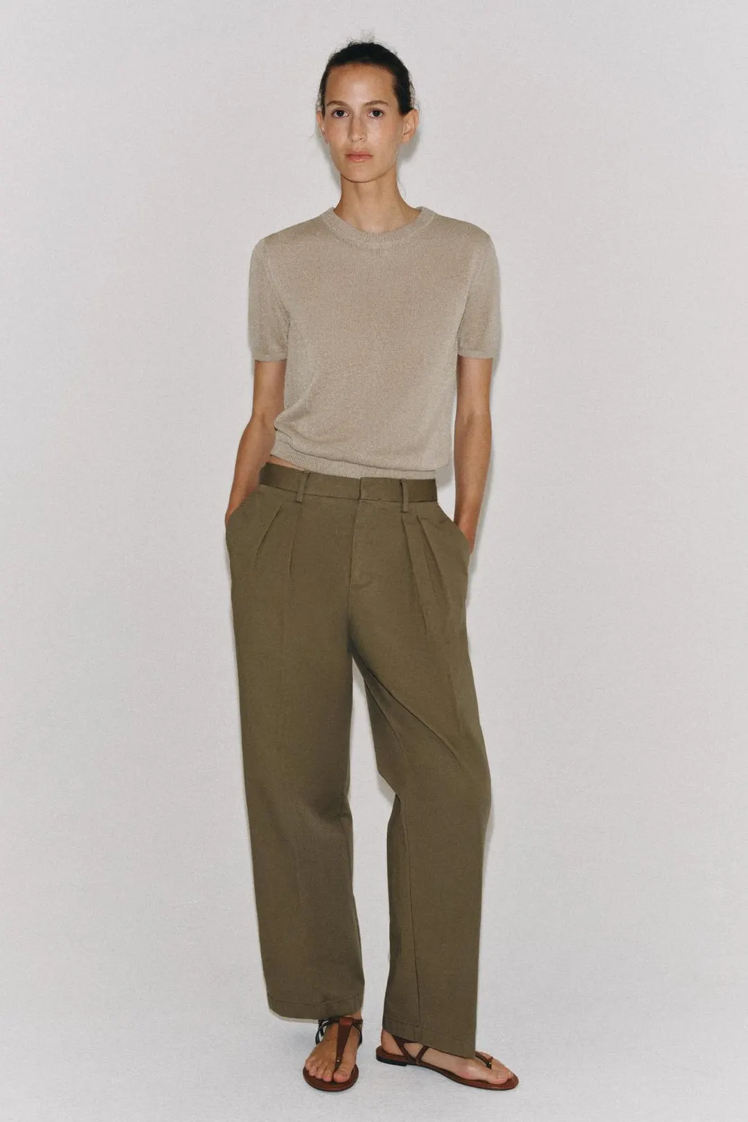 Кожаные сандалии без каблука, Zara