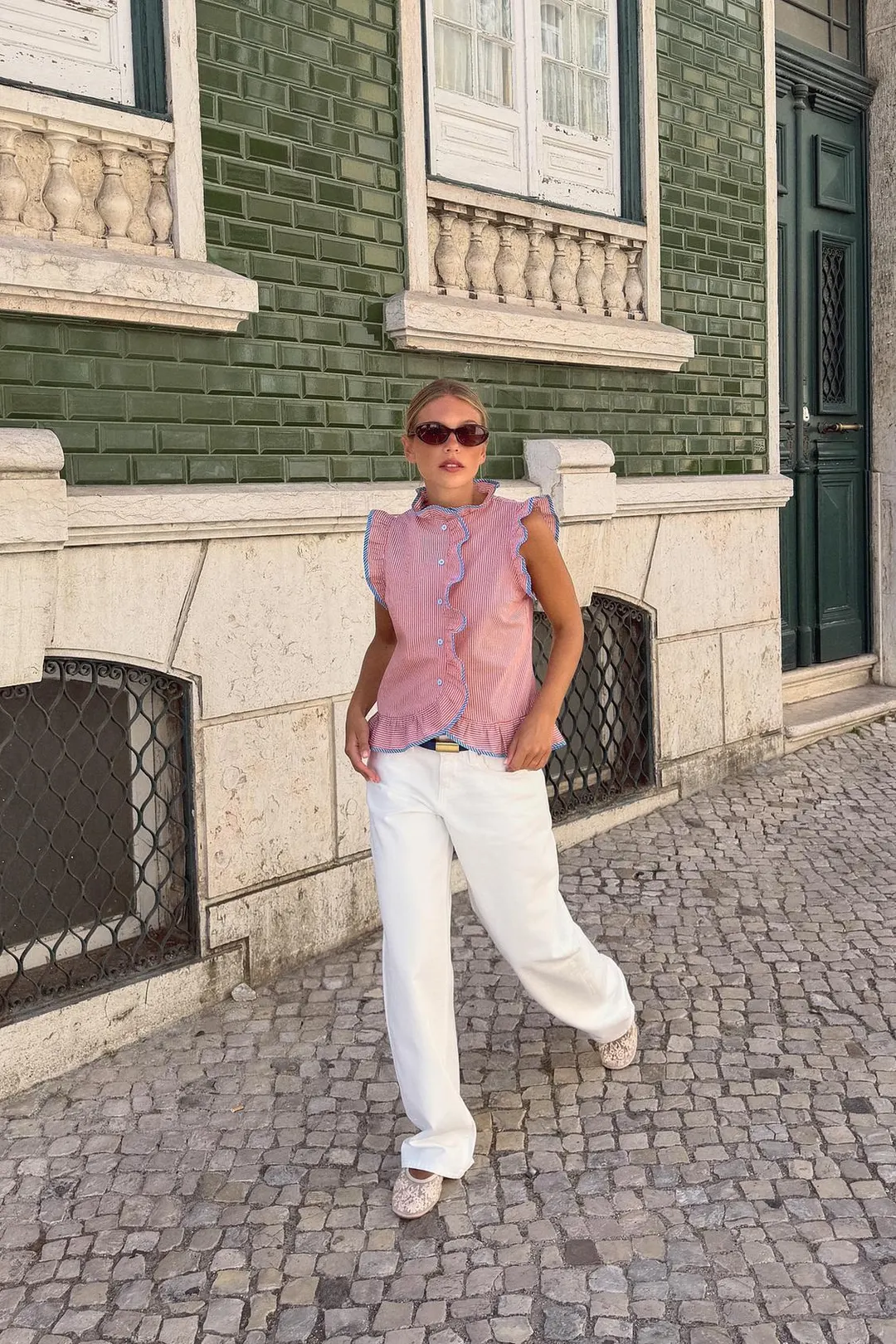 Блузка в полоску с оборкой, Zara