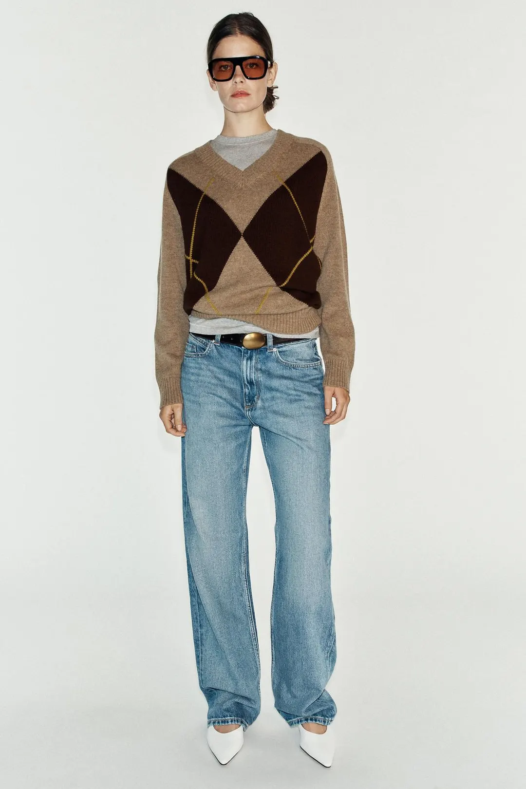 Джемпер трикотажный с узором аргайл, Zara