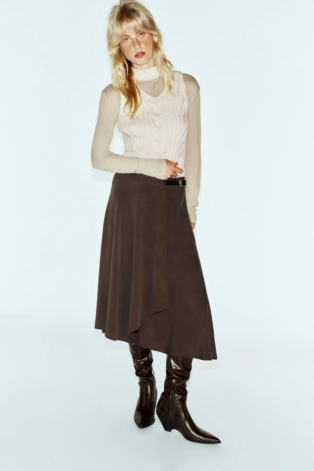 Юбка миди с запахом и пряжкой, Zara