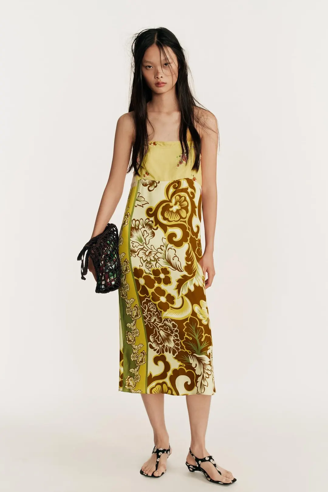 Платье миди комбинированное с принтом Limited Edition, Zara