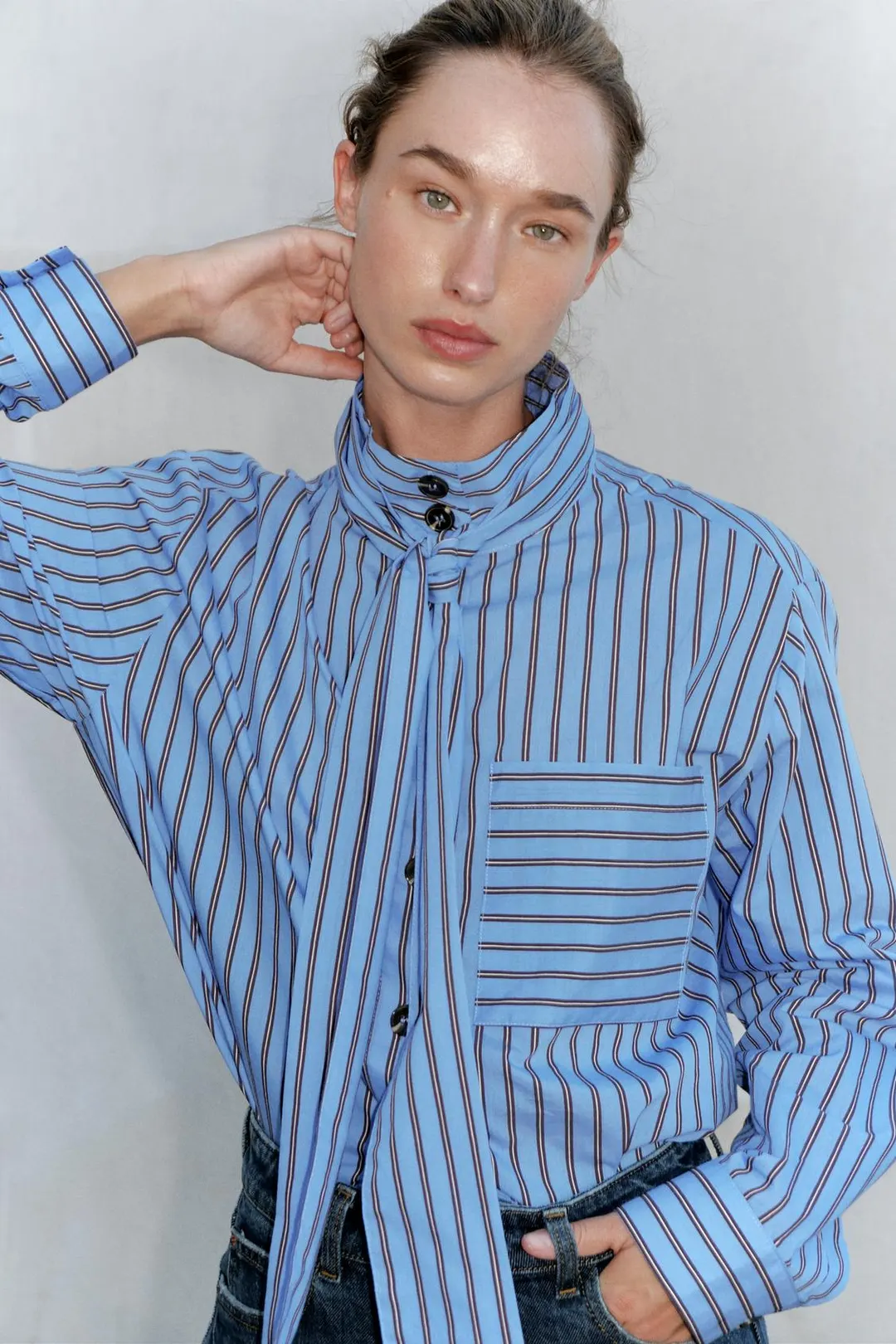 Рубашка в полоску с галстуком, Zara