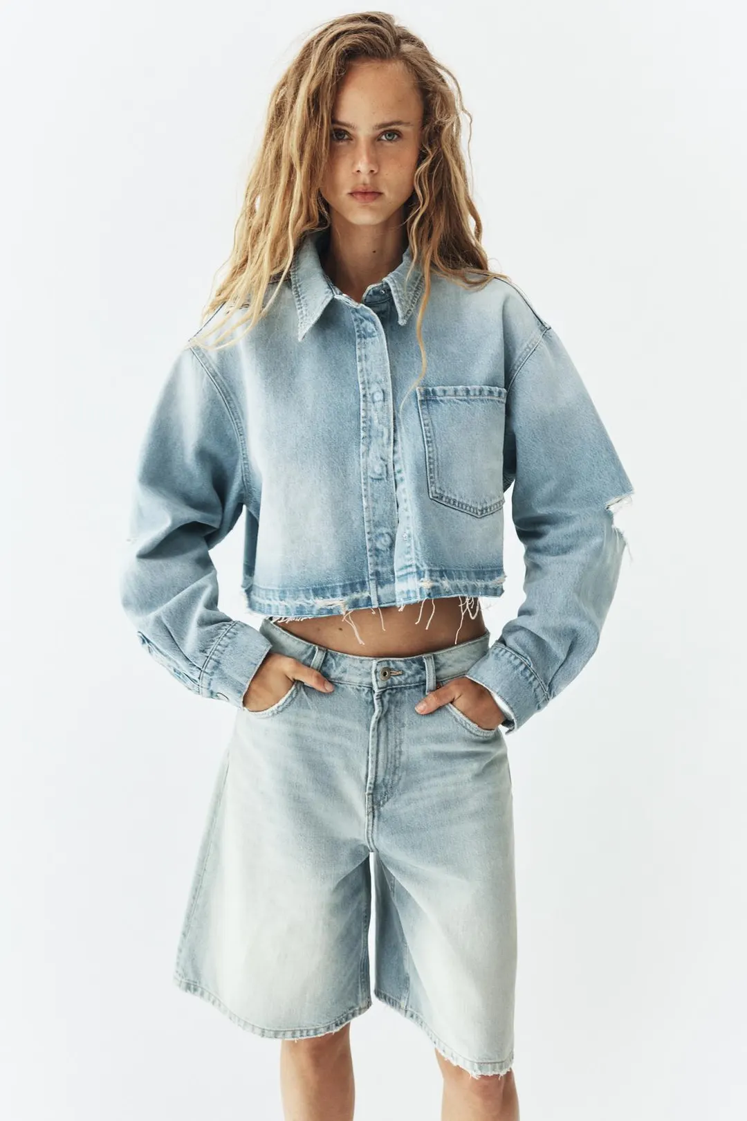 Рубашка джинсовая укороченная TRF, Zara