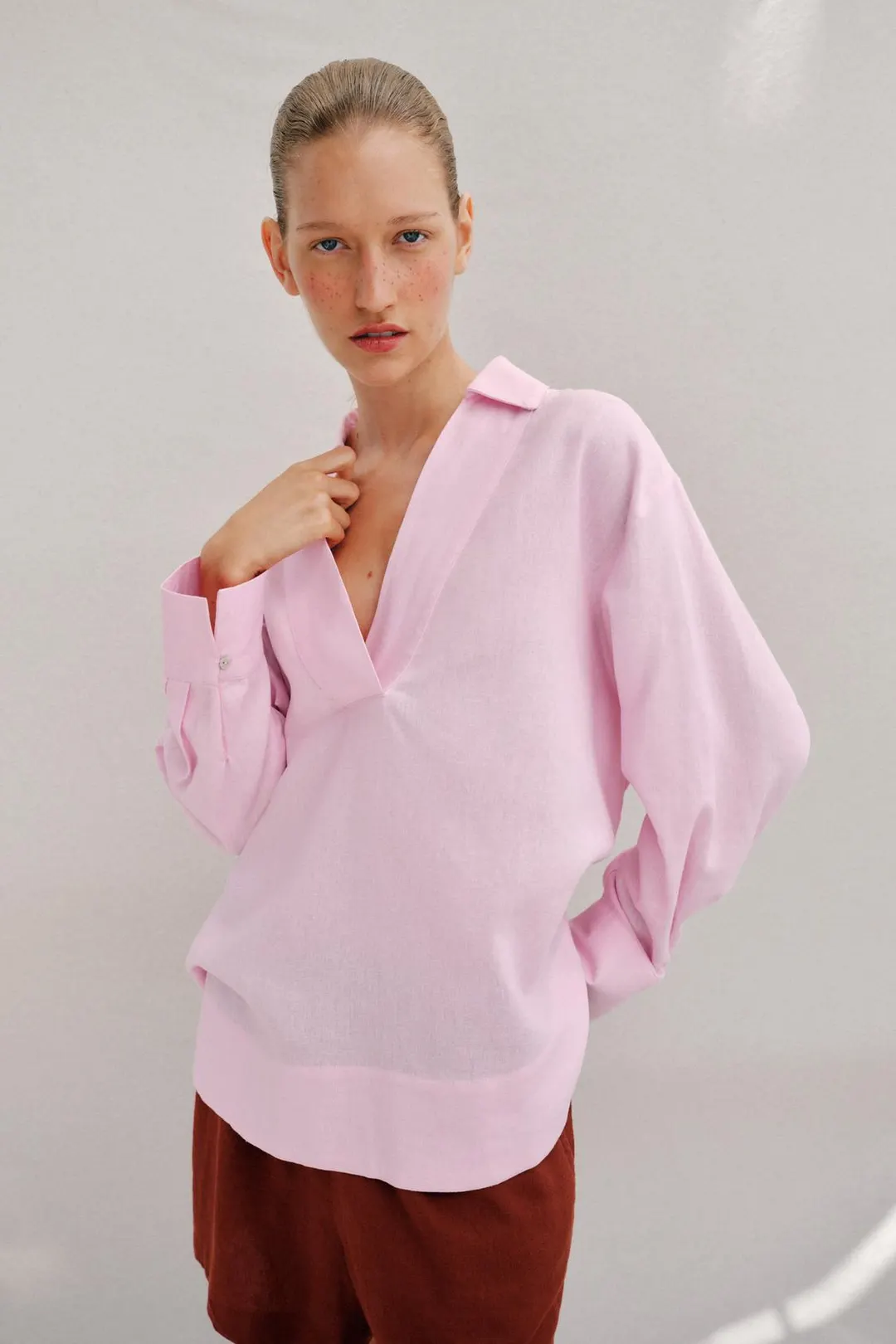 Блузка оверсайз из смесового льна, Zara