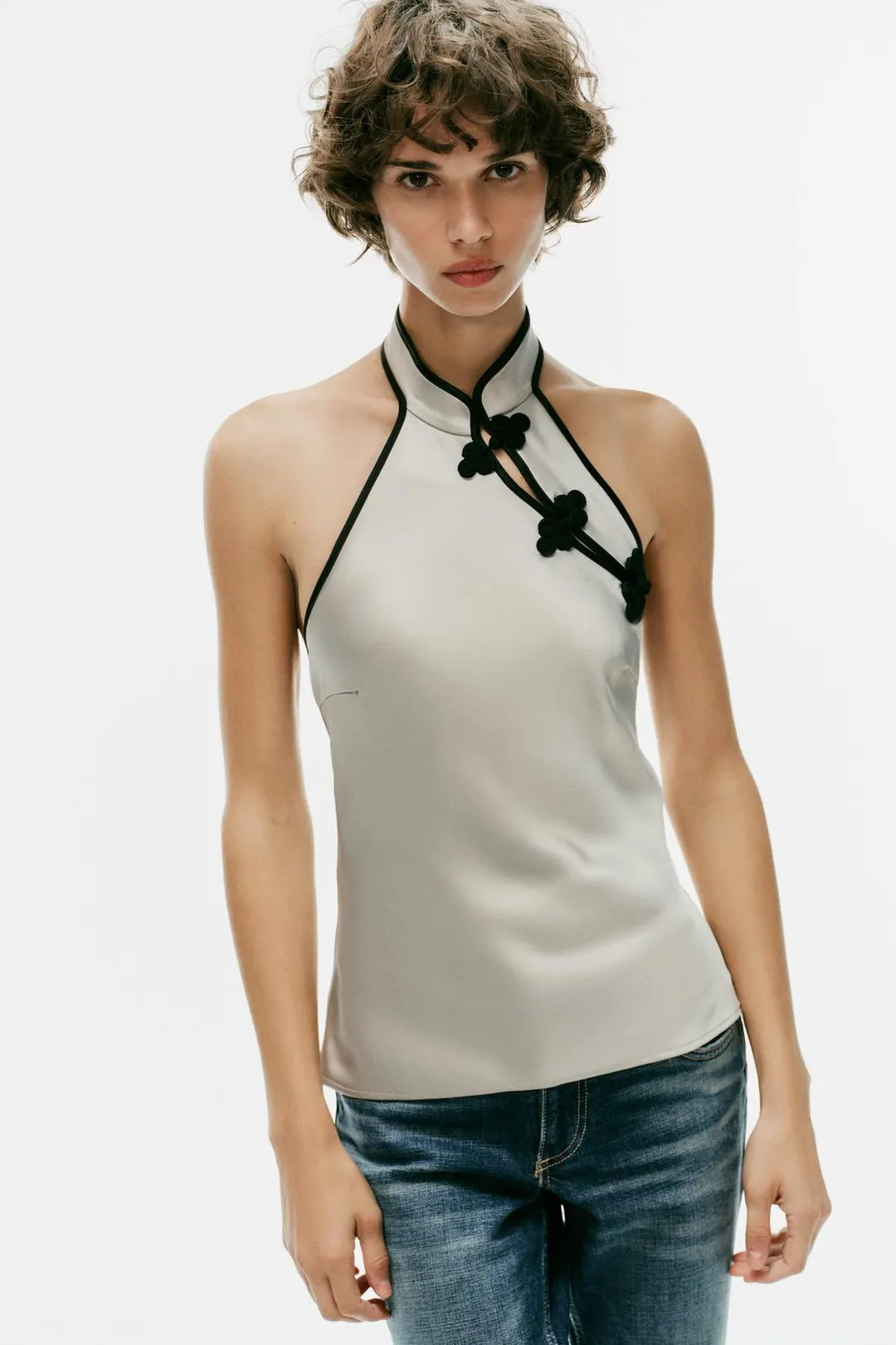 Топ сатиновый халтер с застежкой-клевант, Zara