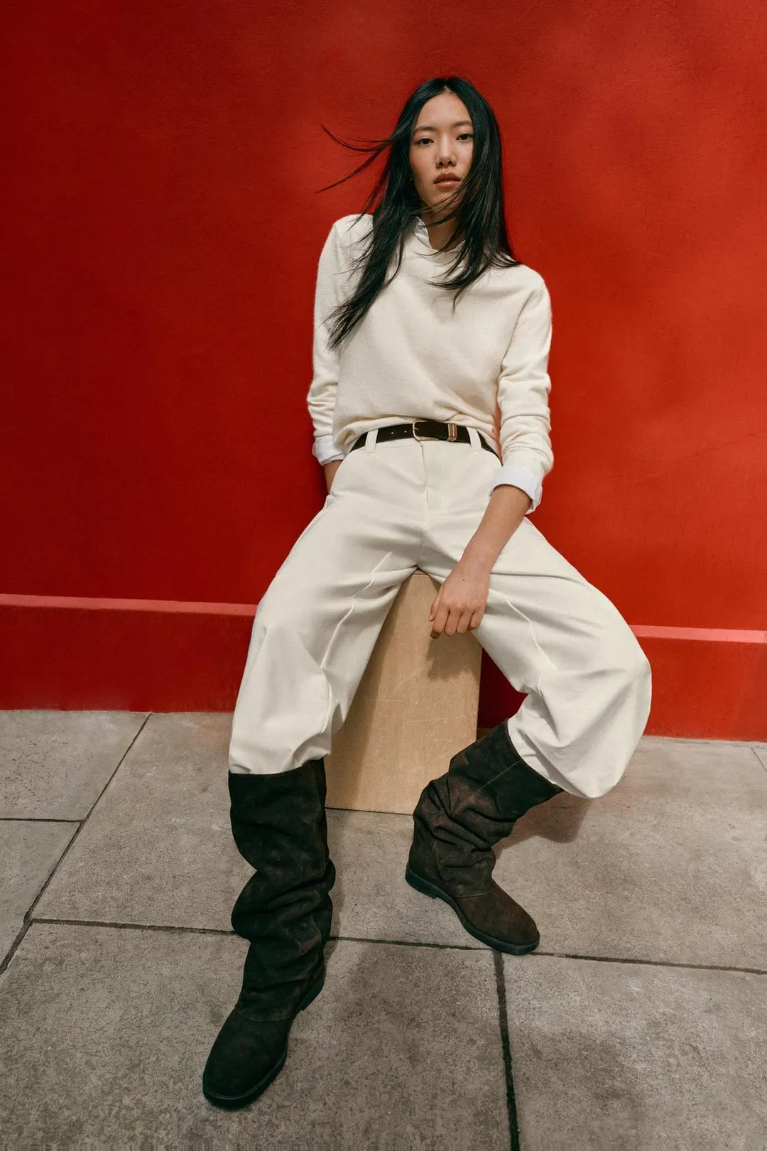 Сапоги до колена из замшевого спилка, Zara