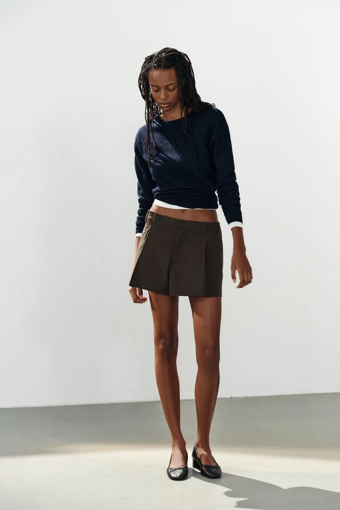 Шорты плиссированные с пуговицами, Zara