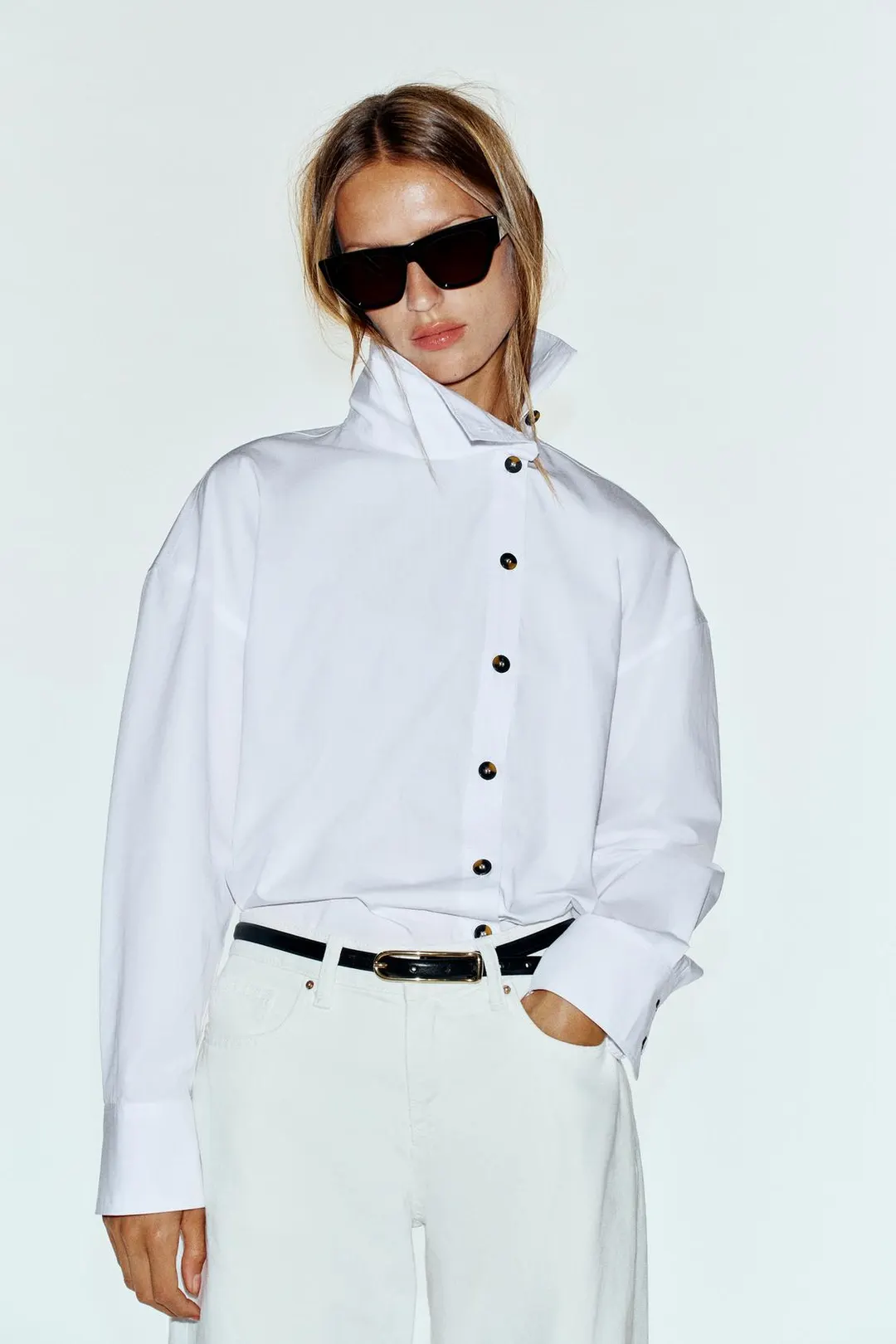 Рубашка из поплина с высоким воротником, Zara