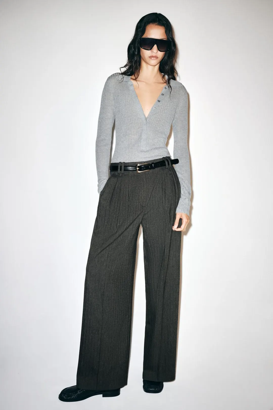 Брюки широкого кроя в елочку ZW Collection, Zara