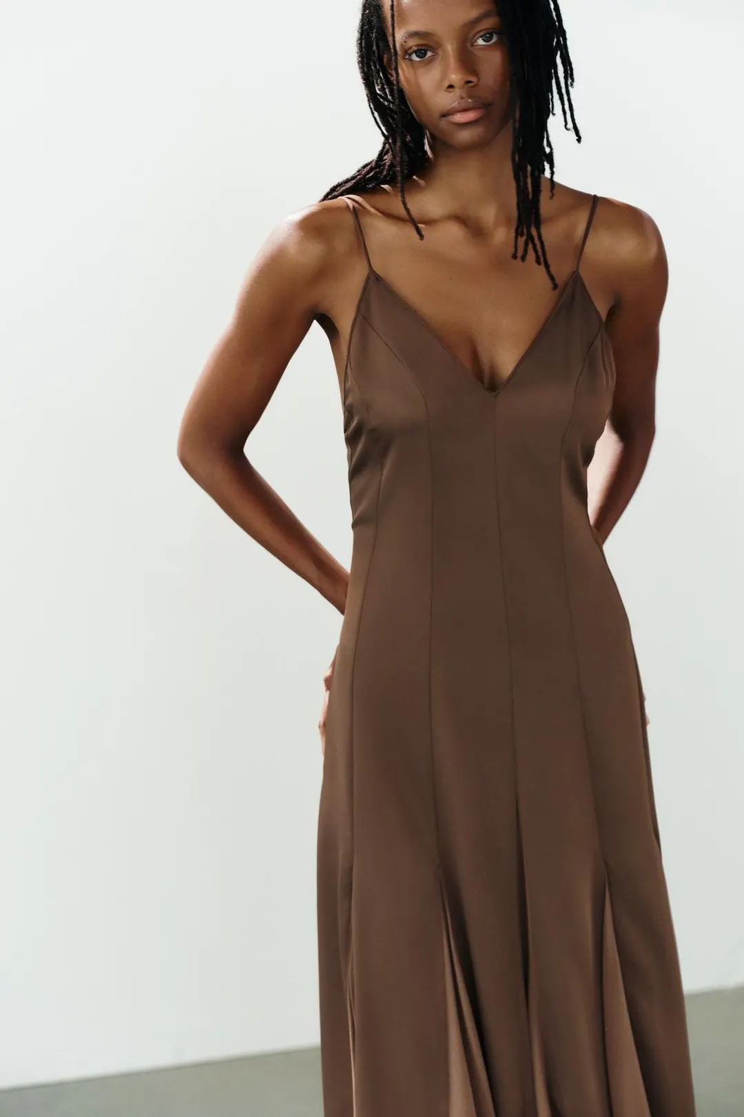 Контрастное платье-комбинация, Zara