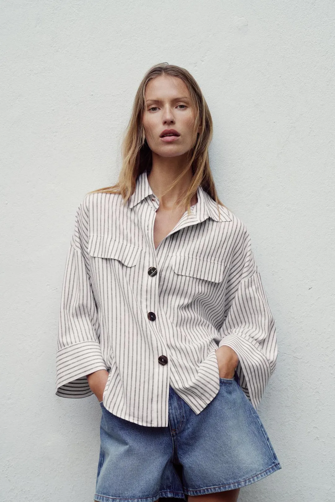 Рубашка в полоску из смеси льна, Zara