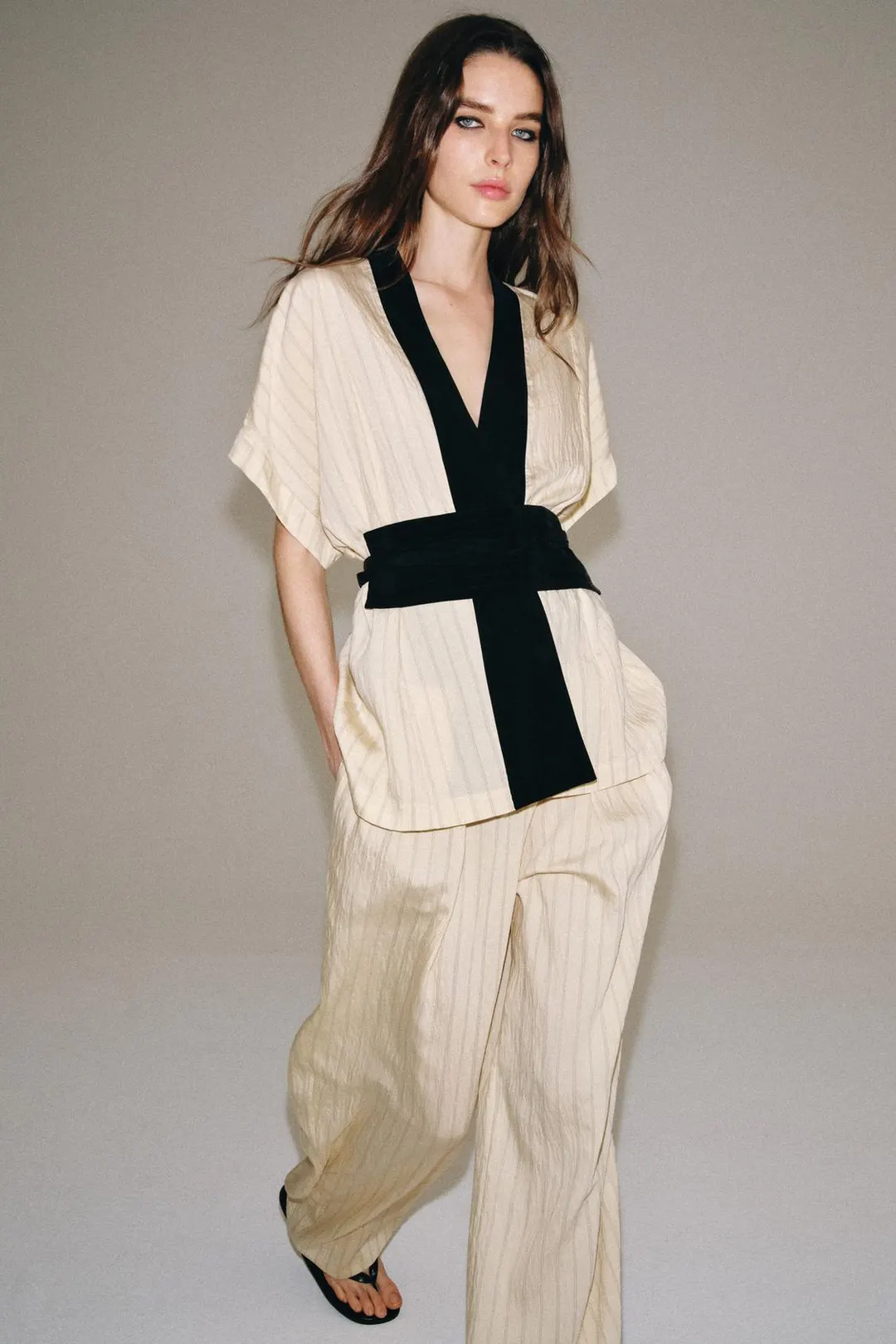 Рубашка на запах в полоску ZW Collection, Zara