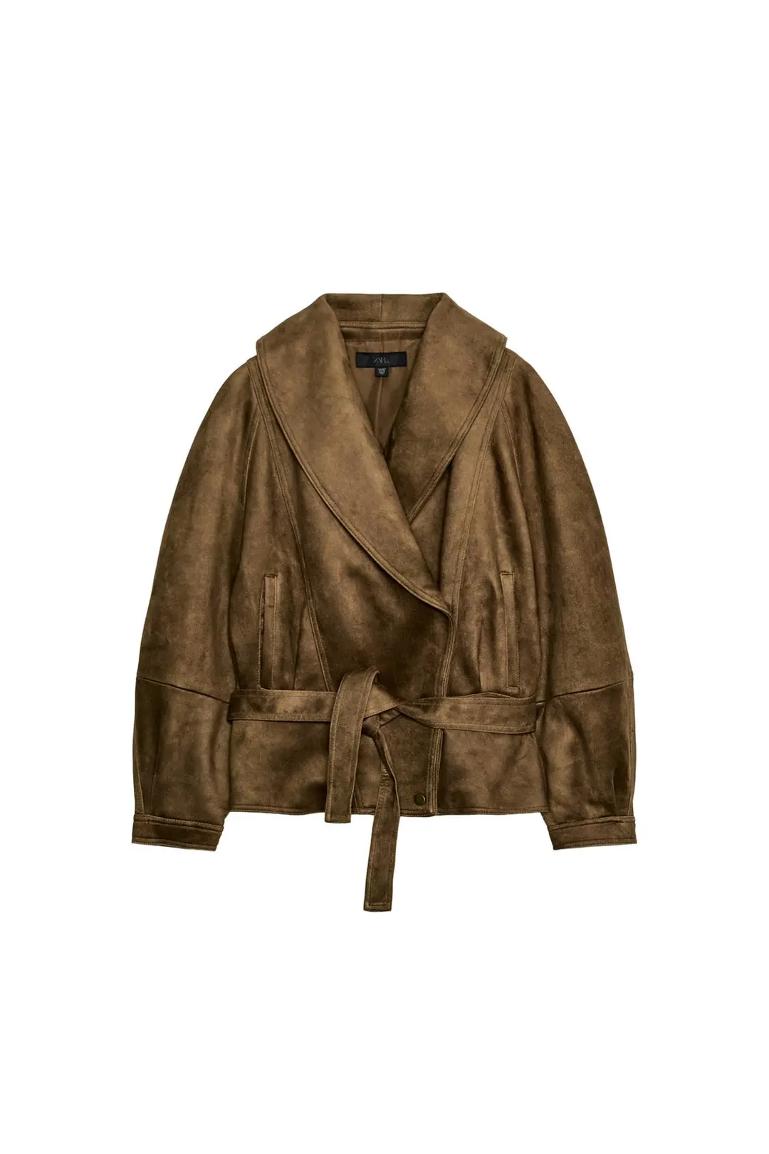 Куртка из искусственной замши с поясом, Zara