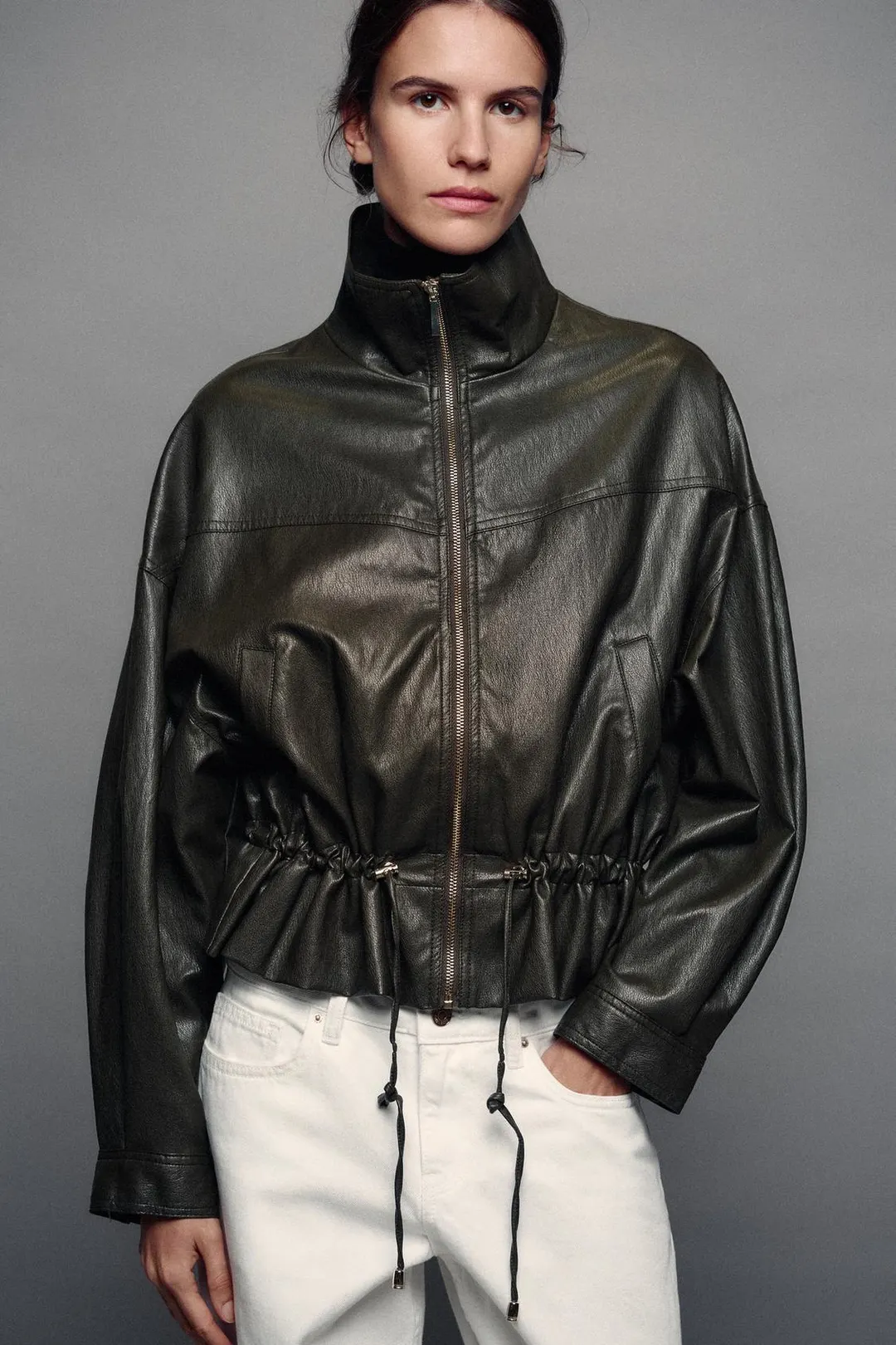 Куртка под кожу с кулиской, Zara