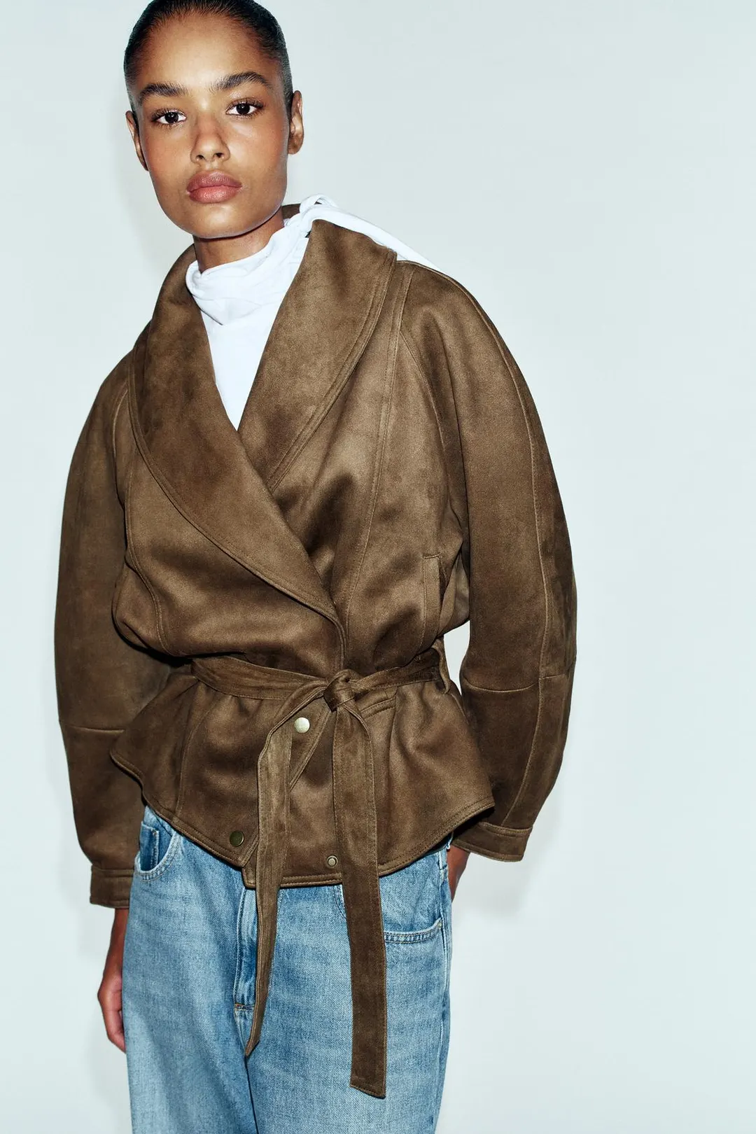 Куртка из искусственной замши с поясом, Zara