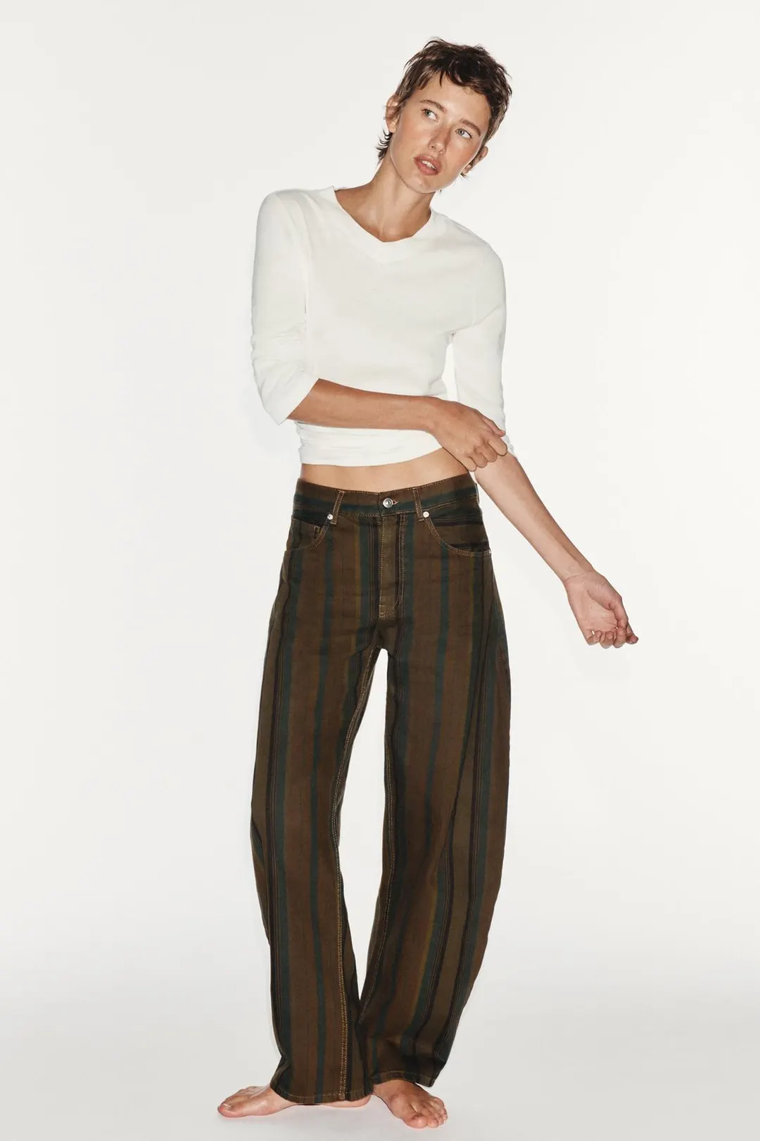 Полосатые джинсы TRF кроя barrel со средней посадкой, Zara