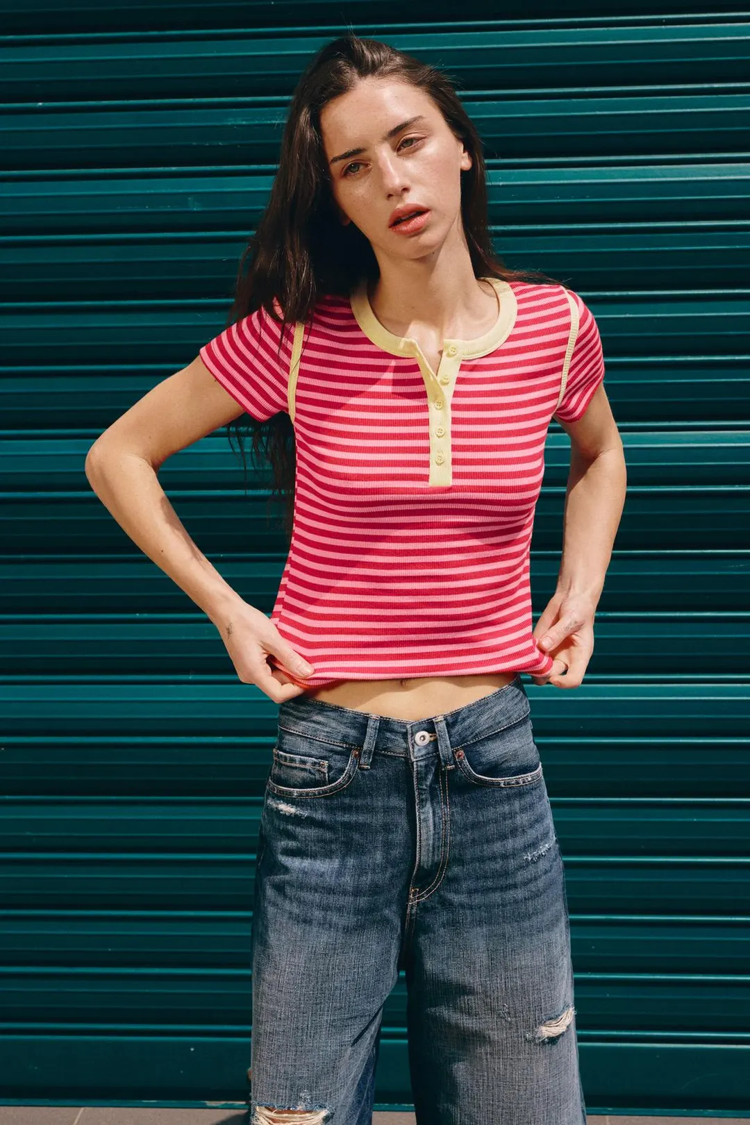 Футболка в рубчик в полоску, Zara
