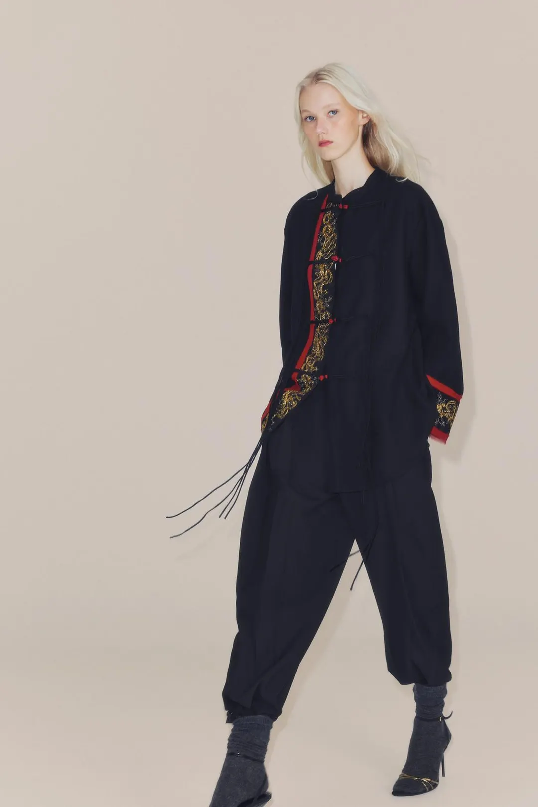 Рубашка удлиненная комбинированная с вышивкой и бисером ZW Collection, Zara