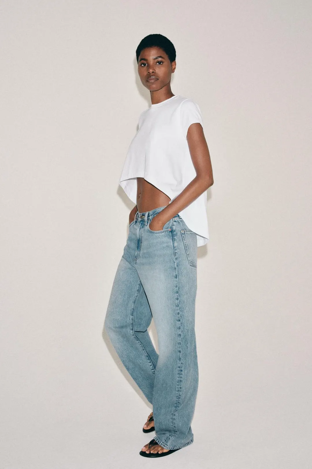 Асимметричная футболка из хлопка, Zara
