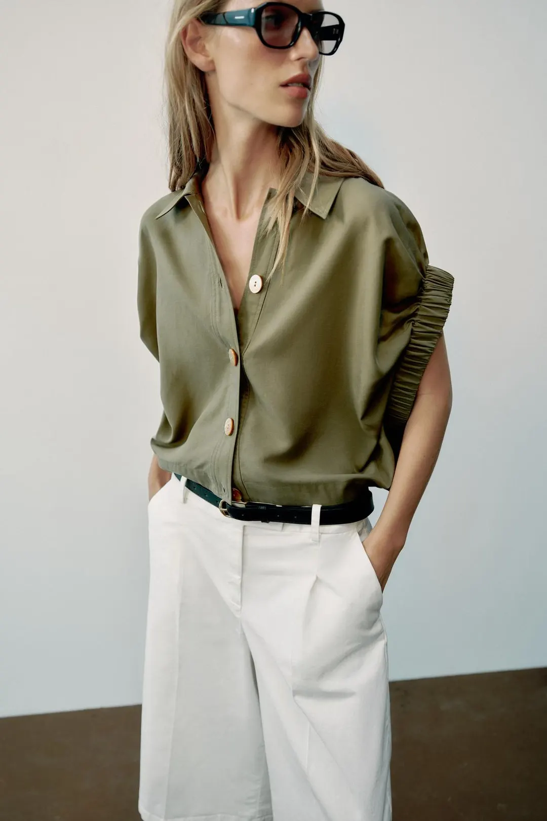 Рубашка с драпированными рукавами, Zara