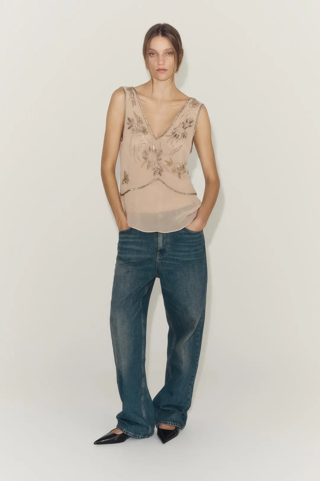 Топ с вышивкой ZW Collection, Zara