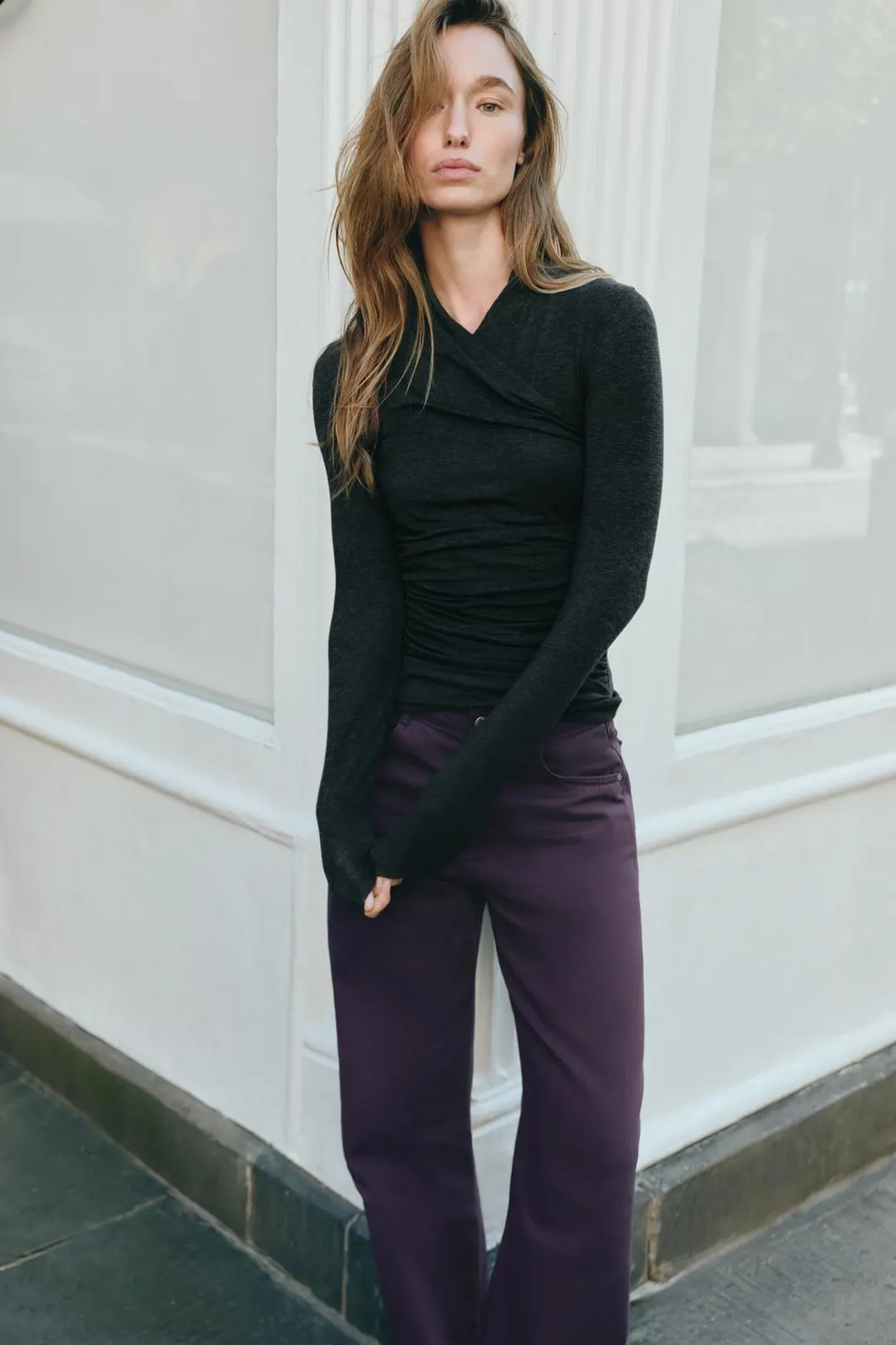 Футболка из лиоцелла с драпировкой сбоку, Zara