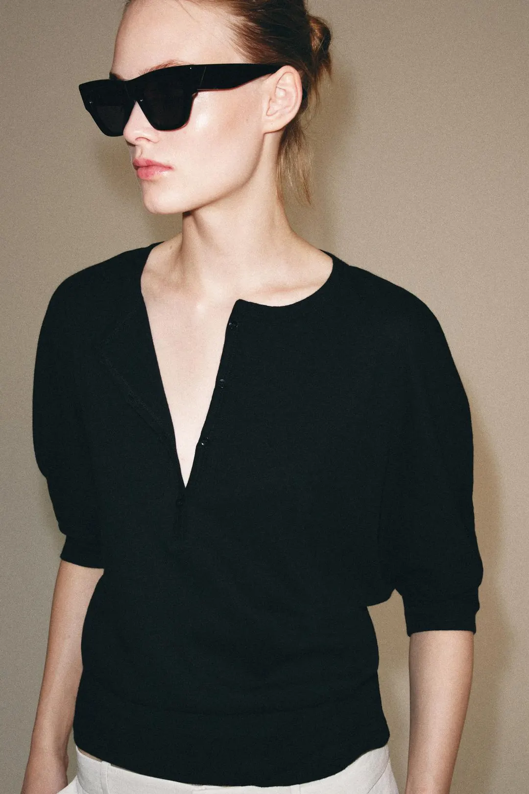 Хлопковая футболка хенли, Zara