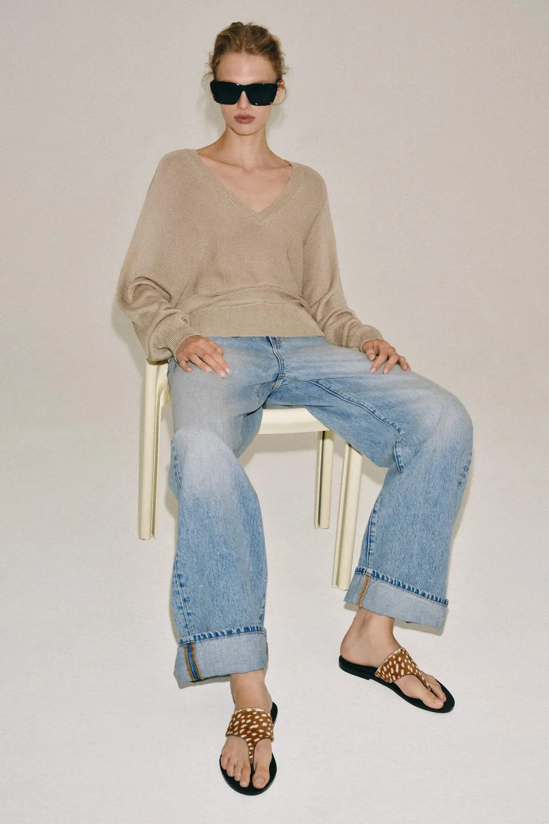 Сандалии без каблука из фактурной кожи, Zara