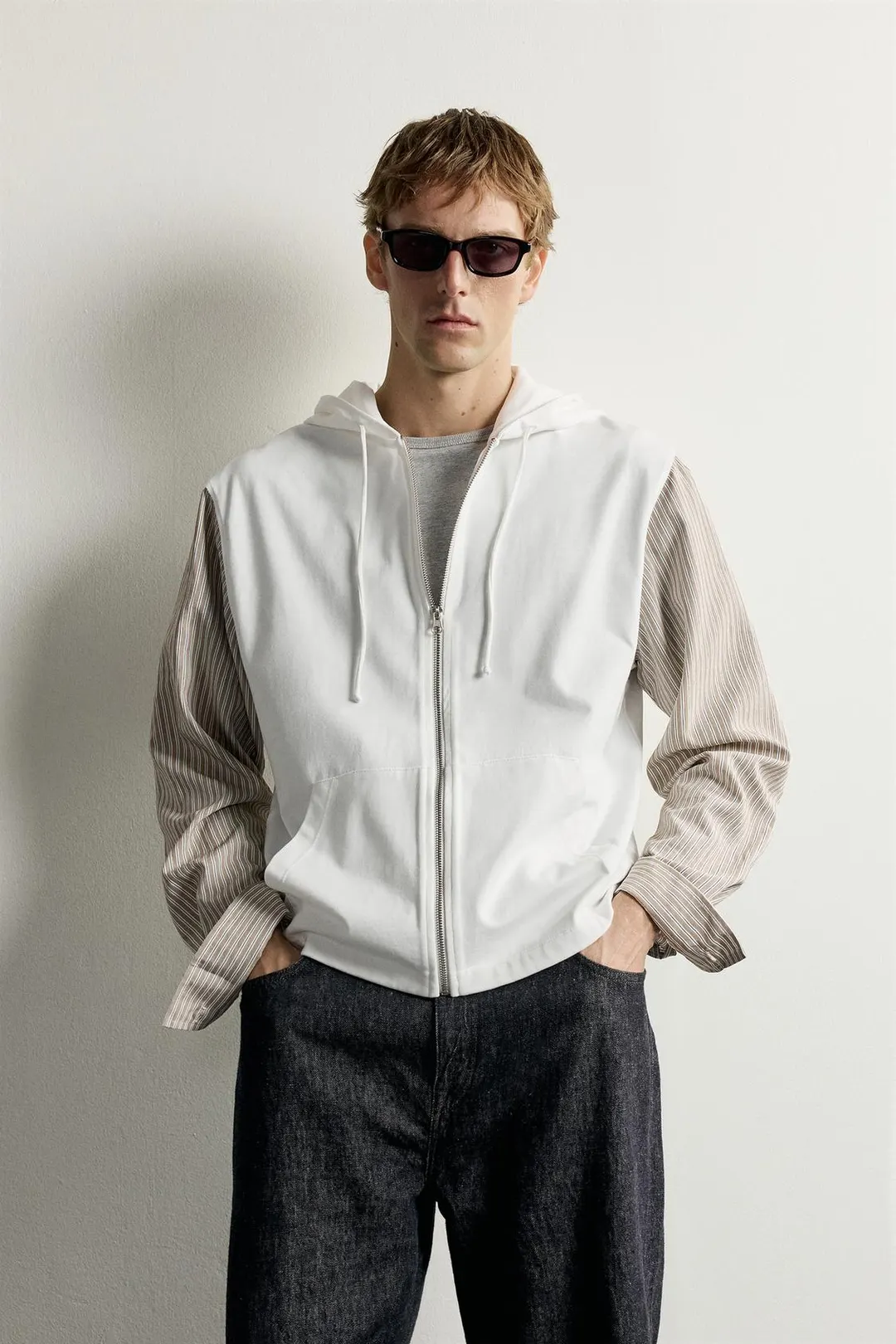 Худи на молнии с контрастными деталями, Zara