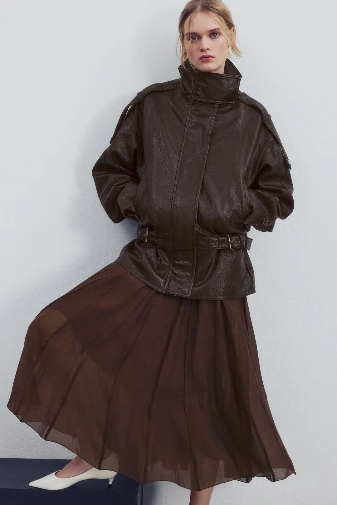 Комбинированная юбка ZW Collection струящегося кроя, Zara